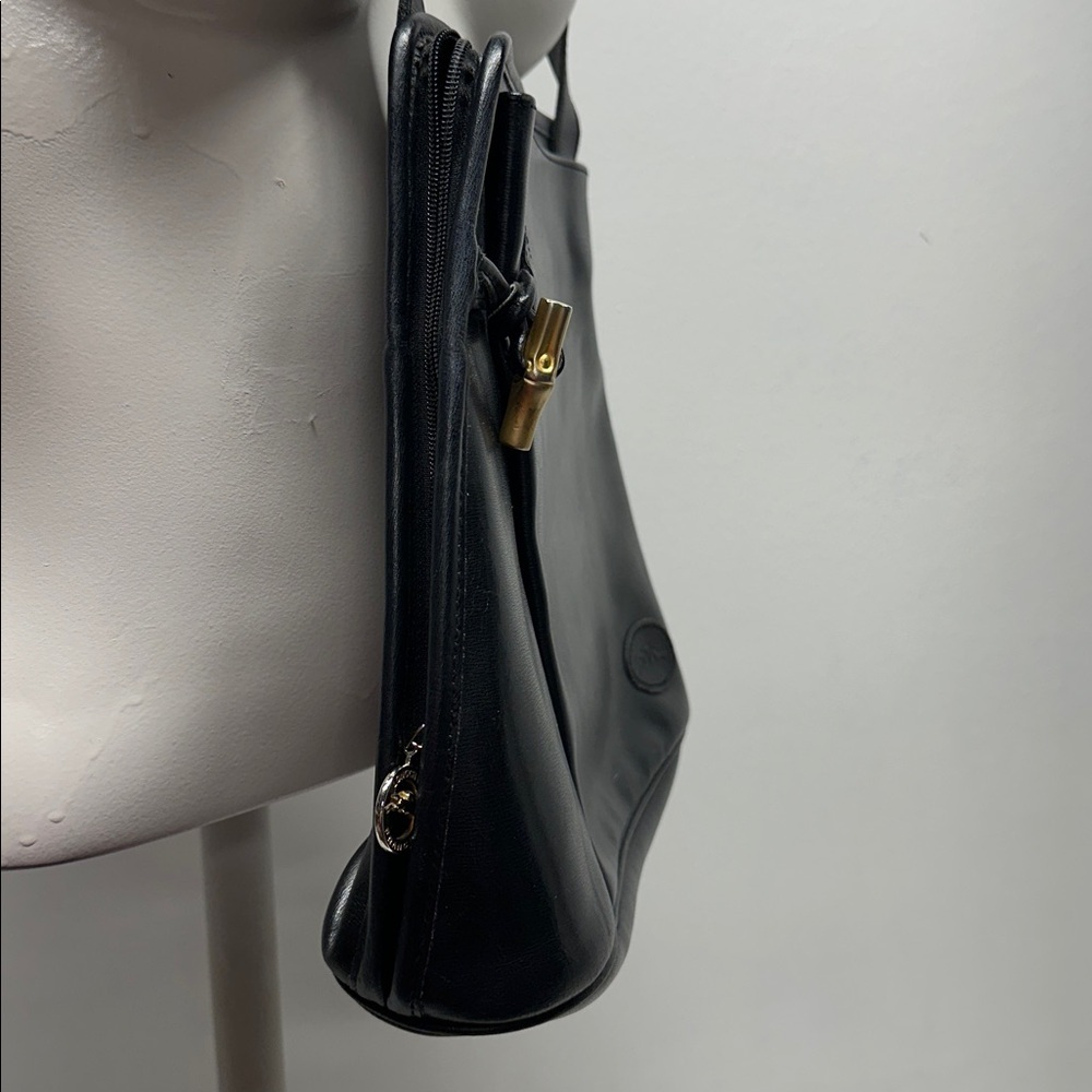 Longchamp Roseau Purse Leather Messenger Shoulder Bag Black Gold Vintage - Picture 5 of 15